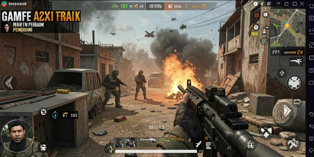 Screenshot menampilkan aksi seru dalam gameplay FPS F7F7.