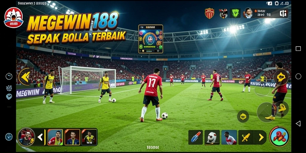 Tampilan gameplay MEGEWIN188 dengan grafis sepak bola menakjubkan.